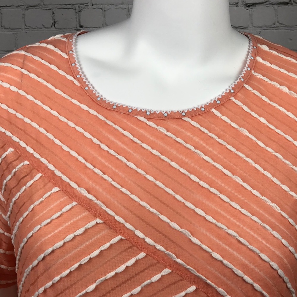 Alfred Dunner Peach & White Sheer Top Sz 1X 2X 3X - Picture 4 of 4